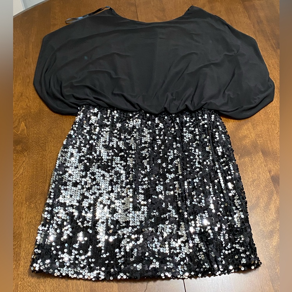 Sequin Black and Silver Shimmery Cocktail Dress, Size L